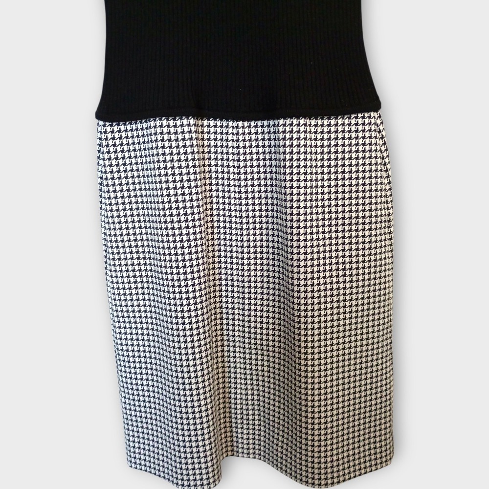 Theory Black Knit Houndstooth Dress Sz M Womens Career Professional Preppy - Picture 6 of 12